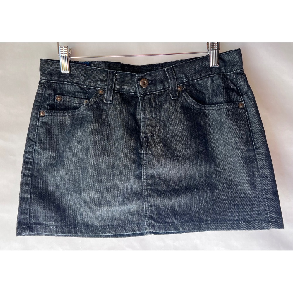 Lucky Brand Denim Mini Skirt Womens Size 6 Dark Wash Distressed Made in USA